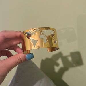 World Map Continents Gold Bangle Cuff Bracelet